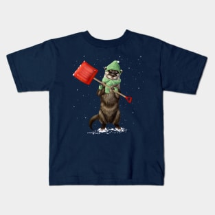 Otter with snow shovel Kids T-Shirt